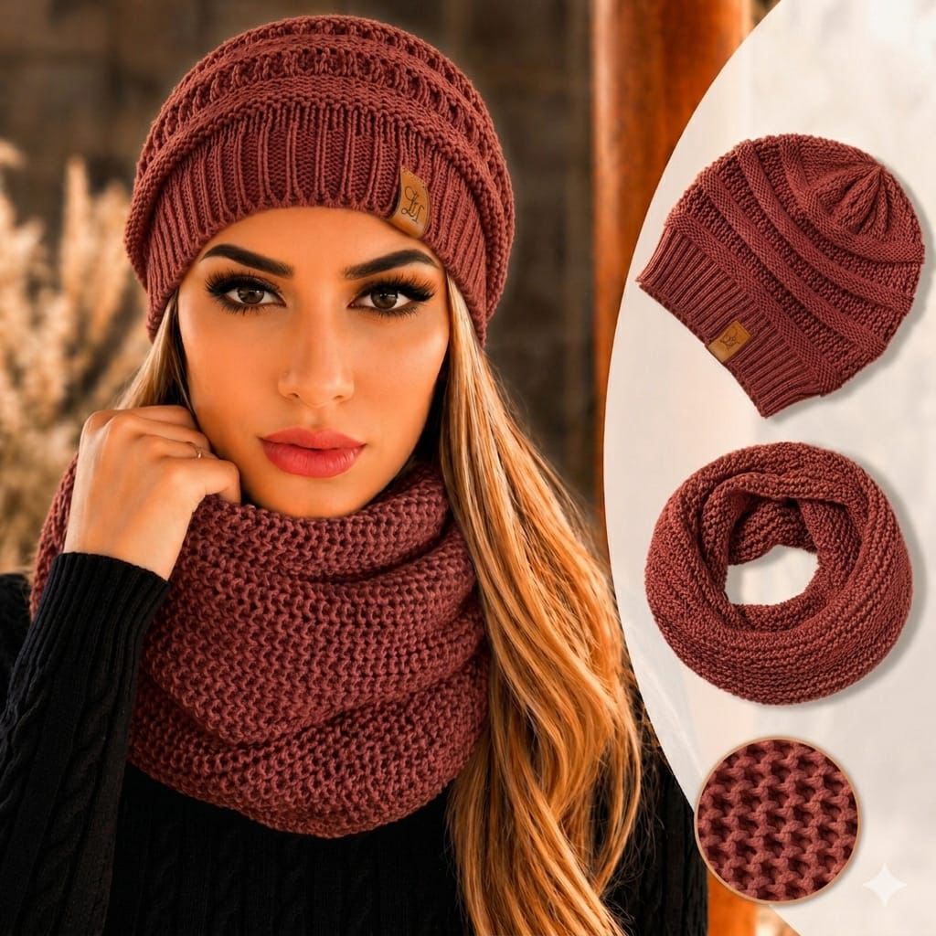 conjunto gorro e gola-terracota