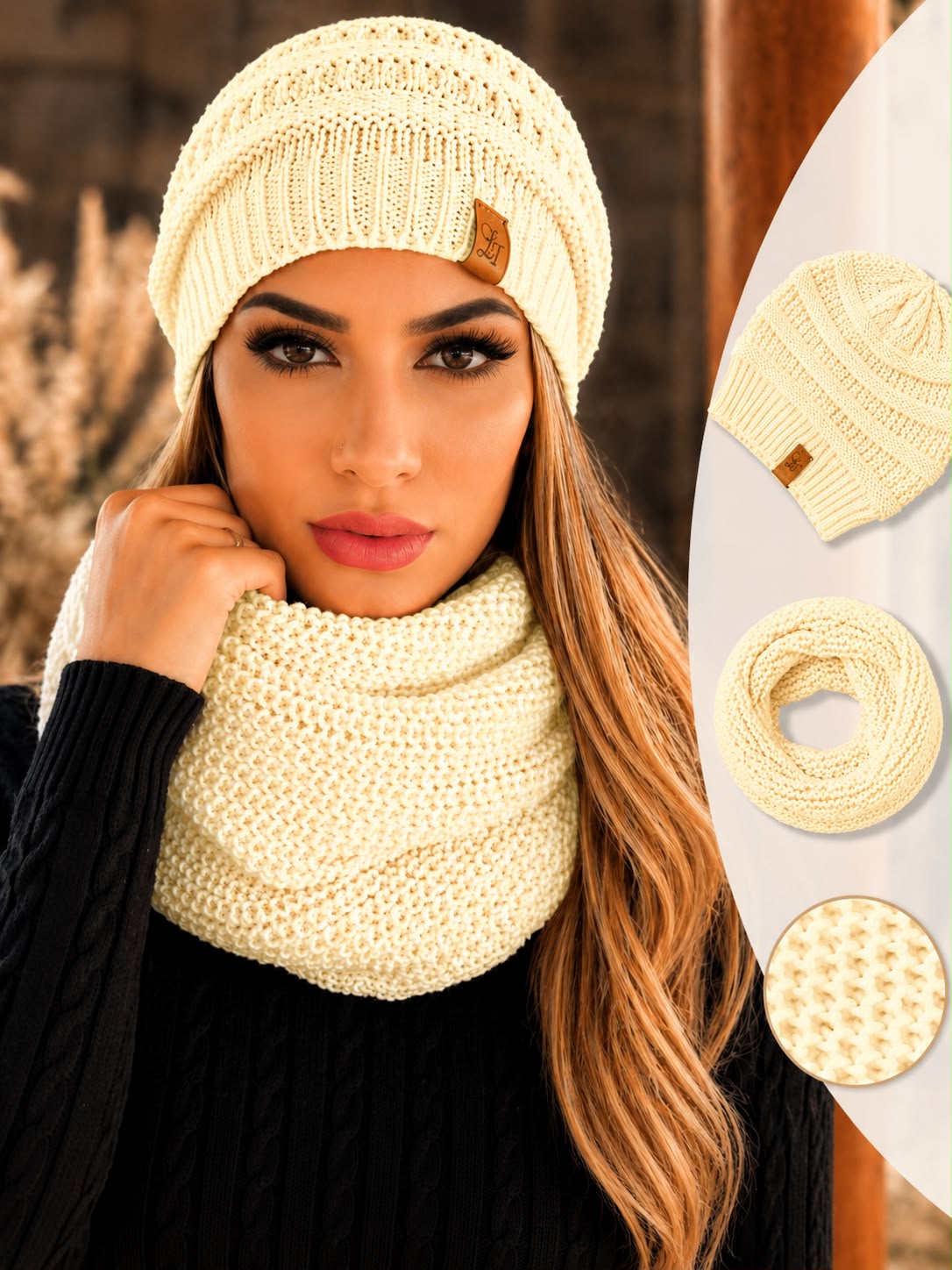 conjunto gorro e gola- manteiga
