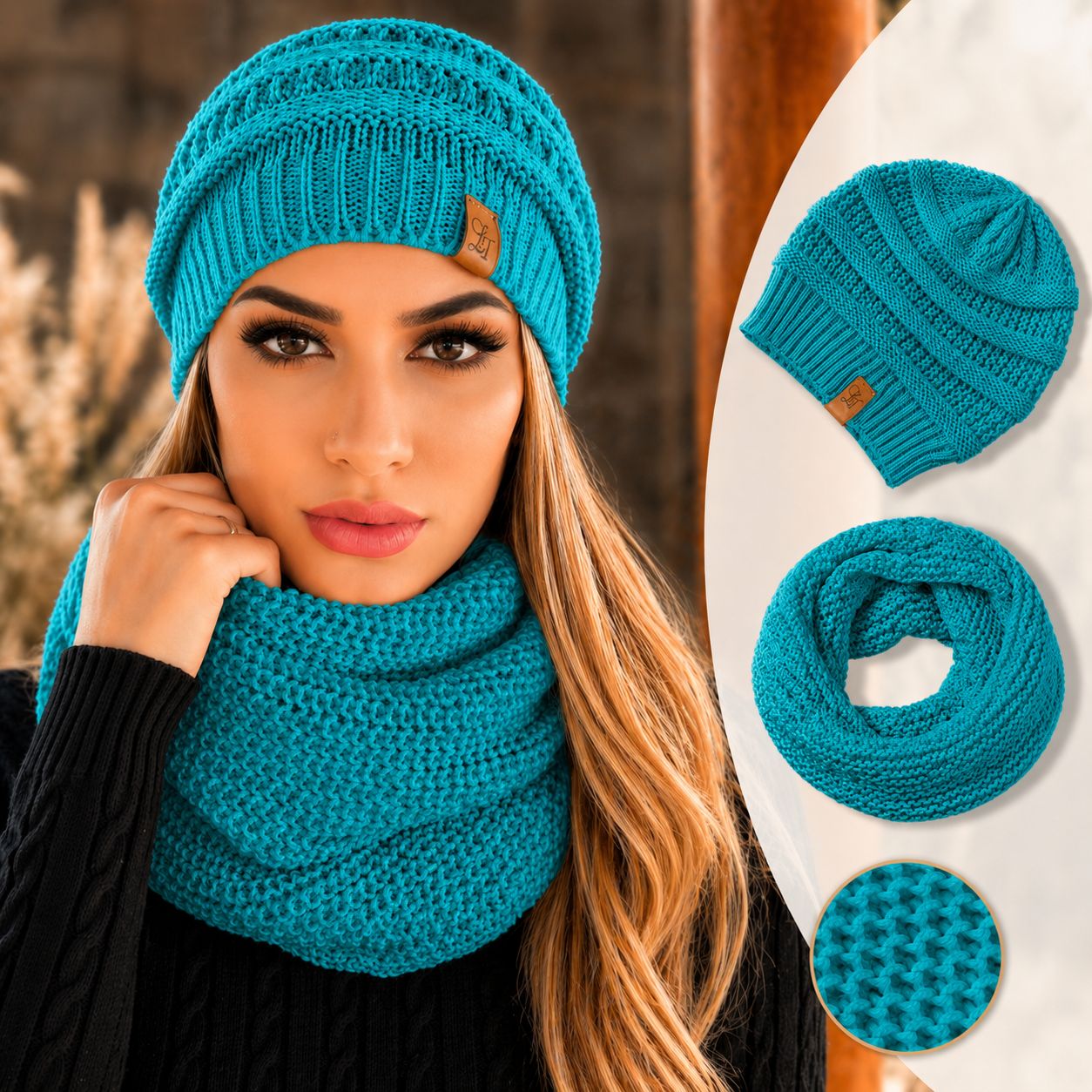 conjunto gorro e gola -turquesa