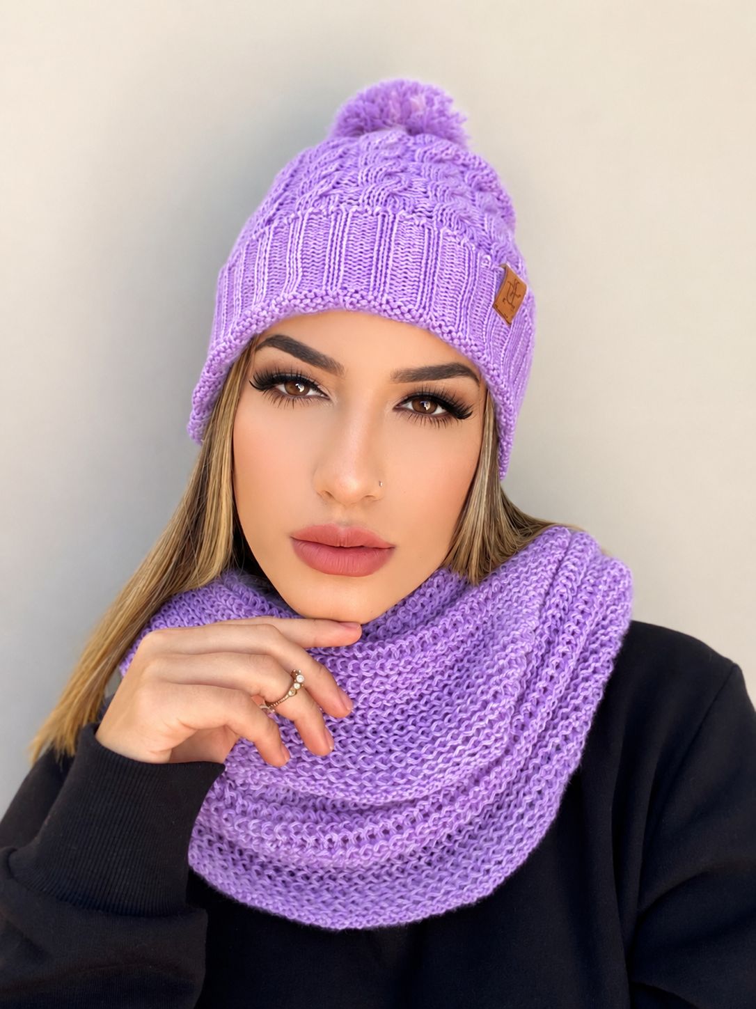 Conjunto gorro e gola-lavanda