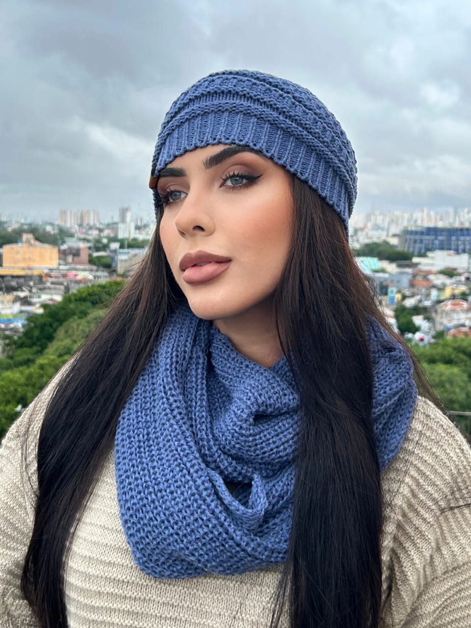 CONJUNTO GORRO E GOLA UNISSEX PORCELANA