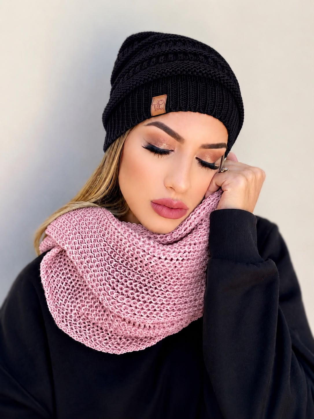 conjunto gorro e gola-tulipa rose