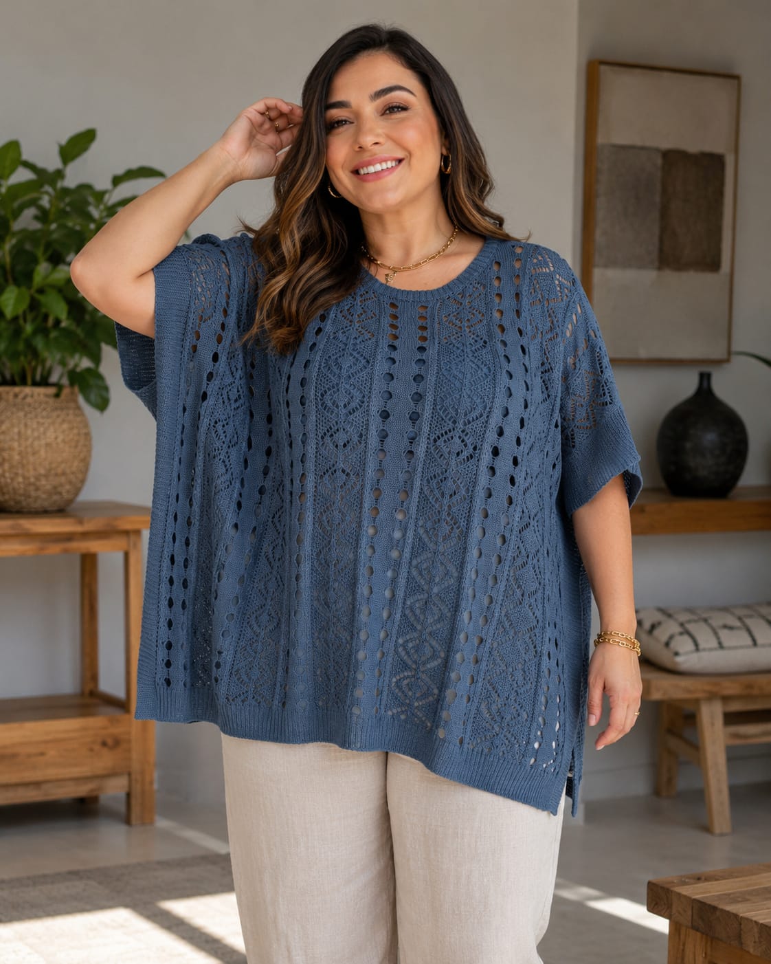 Blusa rendada- grafite