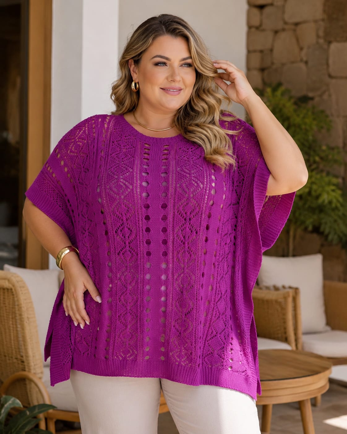 Blusa rendada- pink fúcsia 