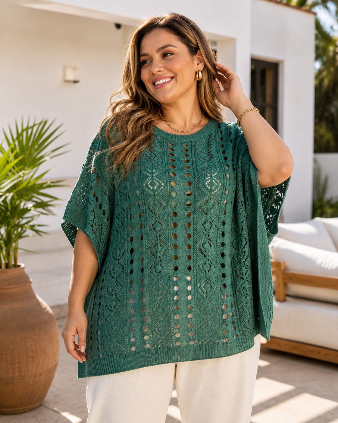 Blusa rendada- verde bandeira