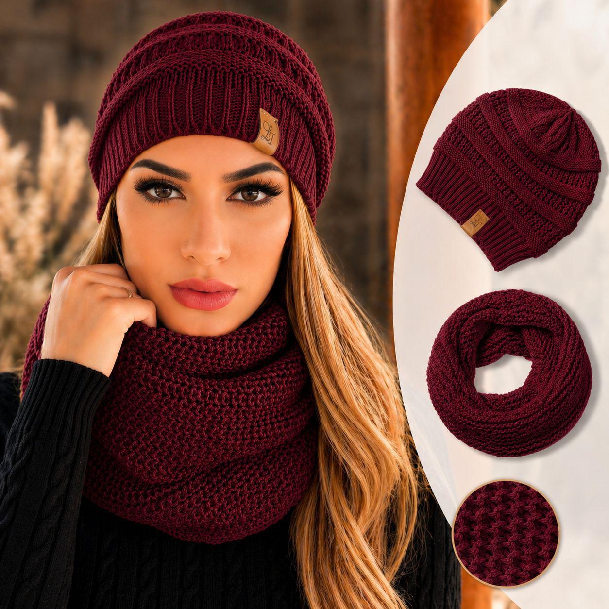 conjunto gorro e gola-vermelho queimado