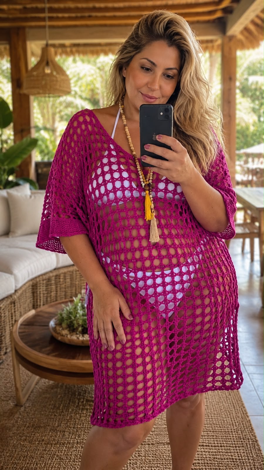 Saída V- pink fúcsia 