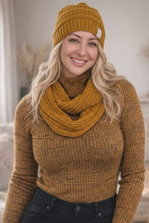 conjunto gorro e gola-mostarda
