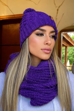 conjunto gorro e gola-  Purpura pompom