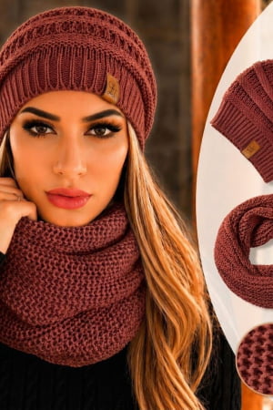 conjunto gorro e gola-terracota