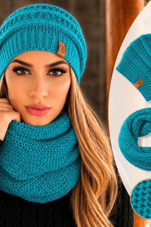 conjunto gorro e gola -turquesa