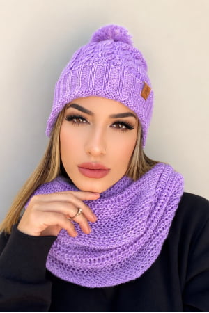 Conjunto gorro e gola-lavanda