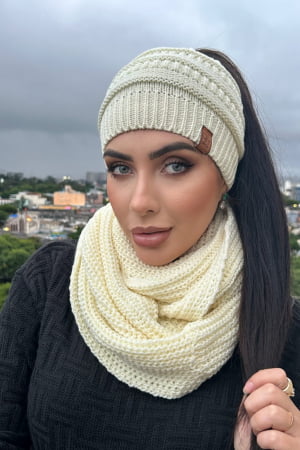 CONJUNTO GORRO E GOLA PASSA CABELO OFF WHITE