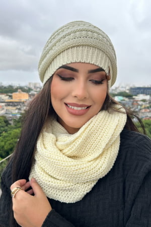 CONJUNTO GORRO E GOLA UNISSEX OFF WHITE