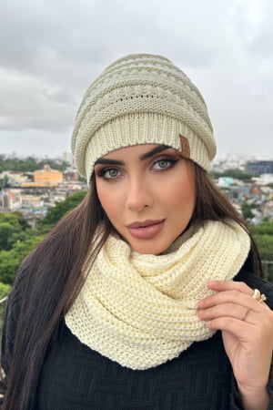 CONJUNTO GORRO E GOLA UNISSEX OFF WHITE