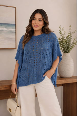 Blusa Rendada- azul jeans