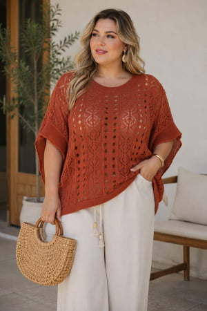 Blusa rendada- terracota 