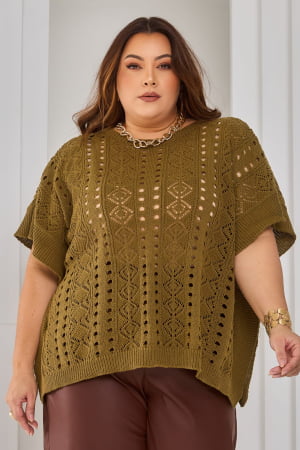 Blusa rendada- verde exército 