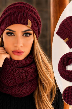 conjunto gorro e gola-vermelho queimado